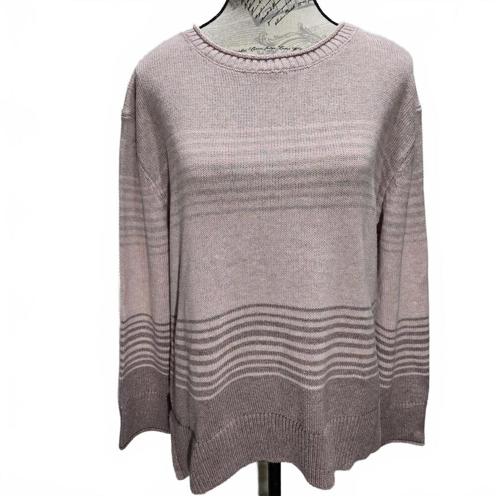 Ella Moss Women's Medium Pink Striped Crew Neck Roll Neck Sweater NWOT